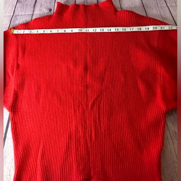 Line & Dot Anthro Adler Red Ribbed Sweater Mock Neck Balloon Sleeve Large L - Picture 8 of 10